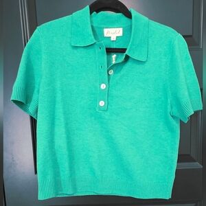 Marled Teal Knit Polo Top